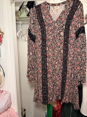 Knox Rose Black Floral Mini Dress with Pink and Cream Accents